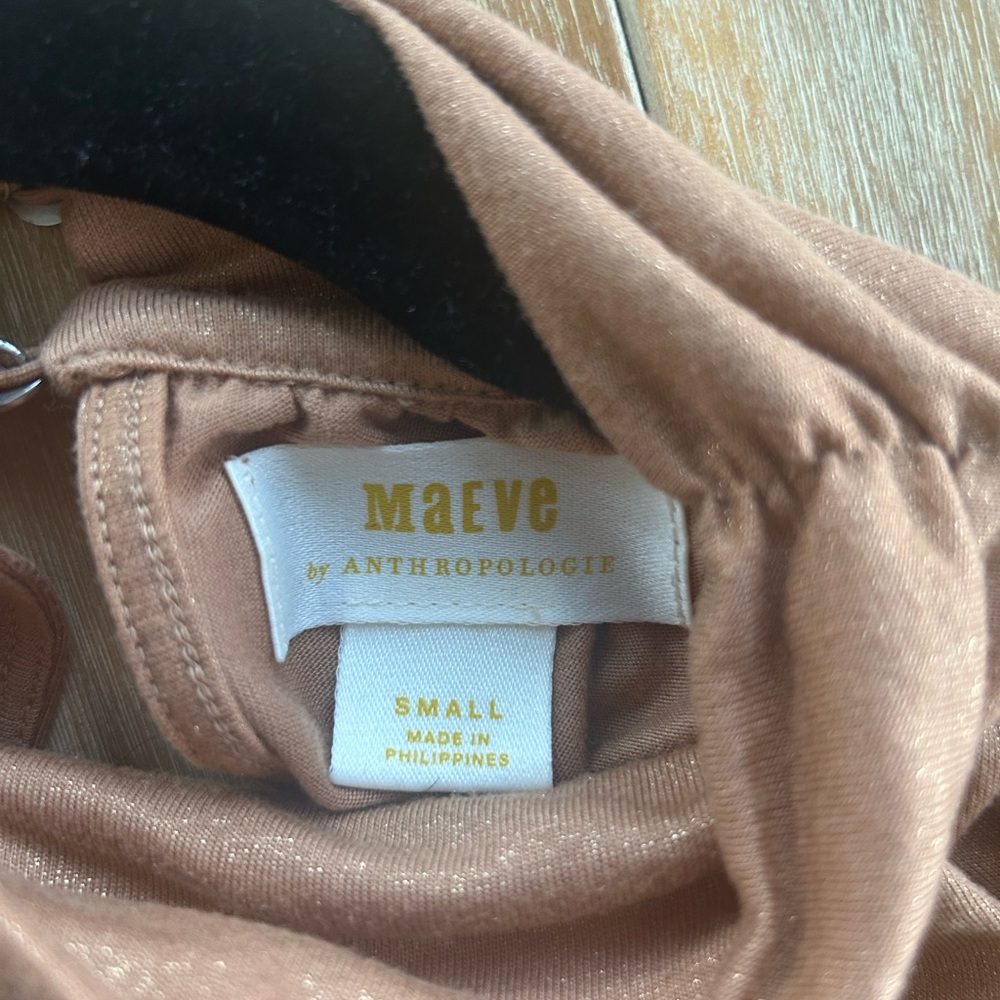 Anthropologie Maeve Ruched Metallic Muscle Tee Women’s Small in tan/gold - Picture 14 of 14